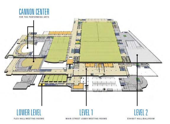 An overview map of Memphis' Renasant Convention Center and Cannon Center