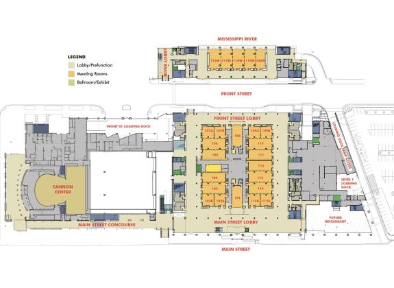 Floor plan of Level 1 of Memphis' Renasant Convention Center