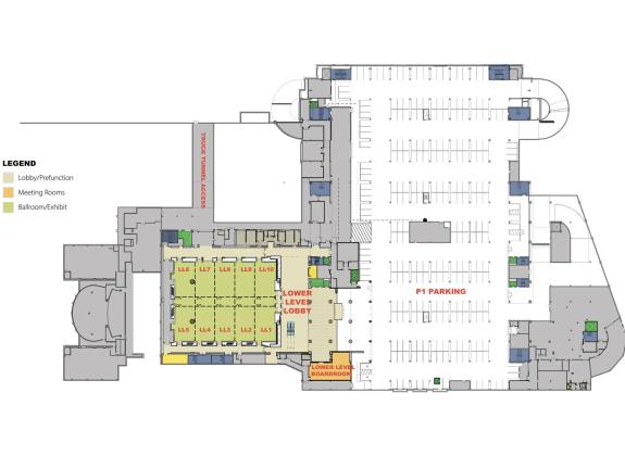Floor plan of Lower Level of Memphis' Renasant Convention Center