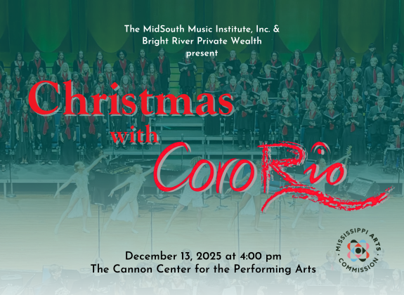Event Graphic for Christmas with CoroRio on December 13th at The Cannon Center for the Performing Arts.